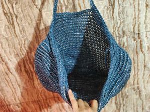 Blue Striped Woven Tote Bag