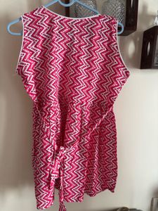 Red &amp; White Geometric Print Sleeveless Dress