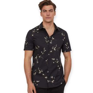 H&M Men Black & White Printed Cotton Shirt