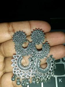Silver Tone Dangle Jhumkas