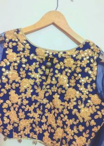 Navy Blue Top &amp; Golden Skirt Set Without Dupatta