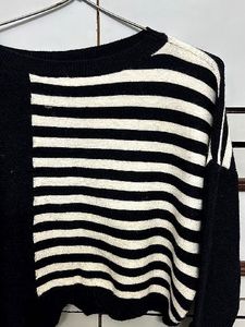 Black &amp; White Striped Cropped Sweater