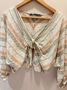 Zara Striped Tie-Front Crop Top