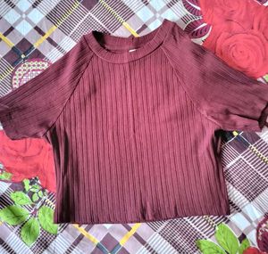 Burgundy Ribbed Crop Top