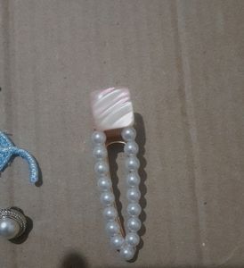 Korean Hair Accessory Set And heart Pearl Necklace