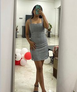 Check Side Slit Dress