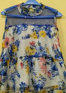 Blue Net Floral Top