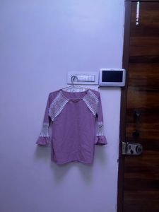 Lavender Top with White Lace Detail