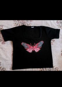 Glitsy Graphic Printed Deep- Neck Top