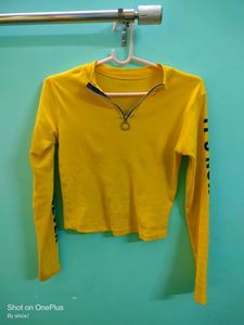 Beutiful Full Sleeves High Neck Top In Lemon Yello