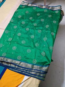 Blue &amp; Green Silk Blend Saree