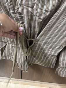 Striped Brown Blouse with Tie Detail
