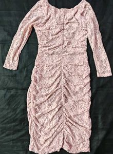 Pink Lace Ruched Bodycon Dress