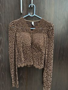 Brown Lace Long Sleeve Top