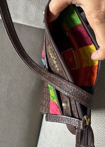 Textured Leathered Structured Sling Bag