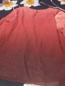 Coral Ombre Pleated Sleeve Top