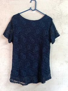 Trendy Women&#39;s Lace Top Layered Navy Blue