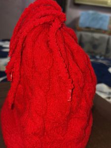 Red Knit Beanie with Tassels