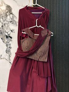 wine coloured Ready To Wear Lehenga Saree