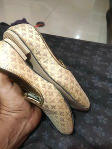 Kids Beige  Shiny Gold Patterned Party  Shoes