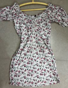 Korean Floral Print Mini Dress