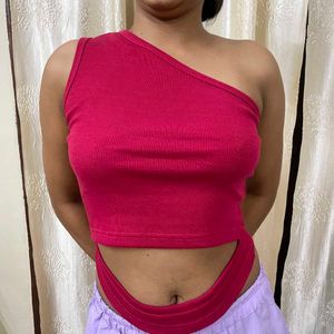 💖 Pink One Shoulder Crop Top – Cut-Out Style