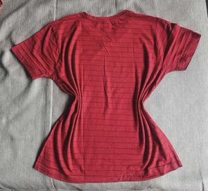 Striped Unisex Red V-Neck T-Shirt