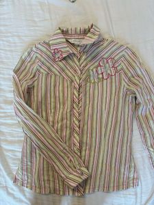 Vintage Striped Floral Embroidered Shirt