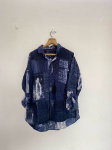 Stylish Blue Patchwork Shirt