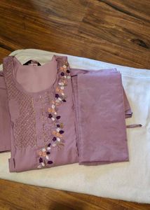 Lavender Embroidered Kurti Set