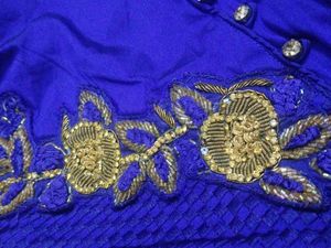 Violet Full Length Ball Gown With Gold Embroidery
