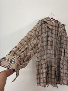 Beige Plaid Oversized Shirt