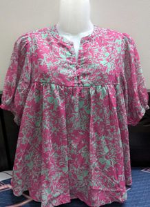 Pink Floral Printed Top💗💚💗