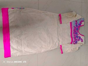 3 Embroidered Pink Gry White  Kurti