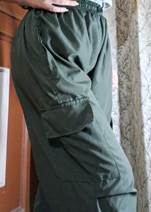 Olive Baggy Parachute Pants