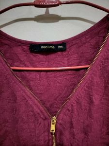 Burgundy V-Neck Long Sleeve Top
