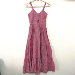 Pink Ghingam Cotton Maxi Dress
