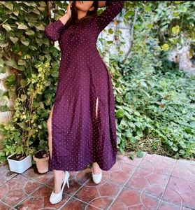 Sexy Polka Dot Slit Maxi Dress