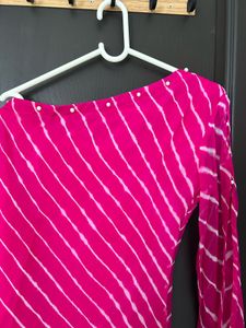 Pink Leheriya One shoulder Kurta Set