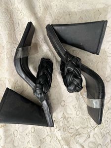 Braided Black Heeled Sandal