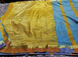 Yellow Blue Banarasi Saree