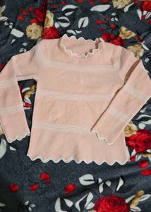 Pink Ruffle Trim Sweater