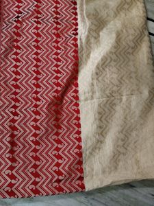 Cream N Red Saree