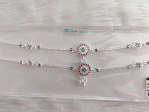 Pure Silver Anklets with Floral Details