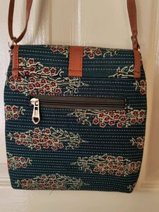 Green Cloth Printed Sling Bag
