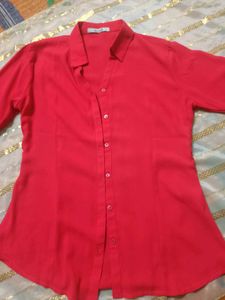 Red Button-Down Blouse