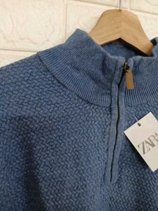 Zara Blue 1/4 Zip Mock Neck Sweater