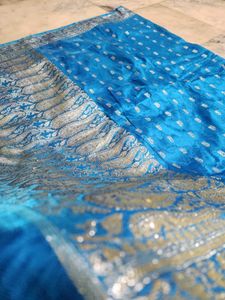 blue kataan saree with silver zari work