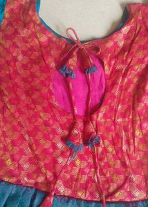 Teal &amp; Pink Embellished Anarkali Dress