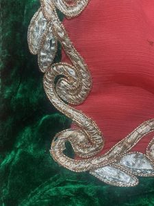Red &amp; Green Embellished Saree Fabric